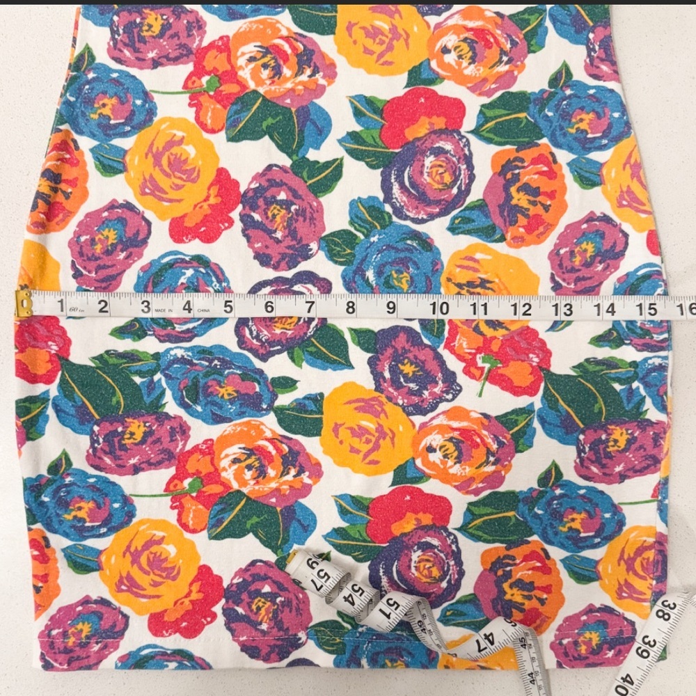 Vtg 90s Rainbow Floral Short Sleeve Mini Bodycon Dress Saved By The Bell Vibes - Picture 6 of 10